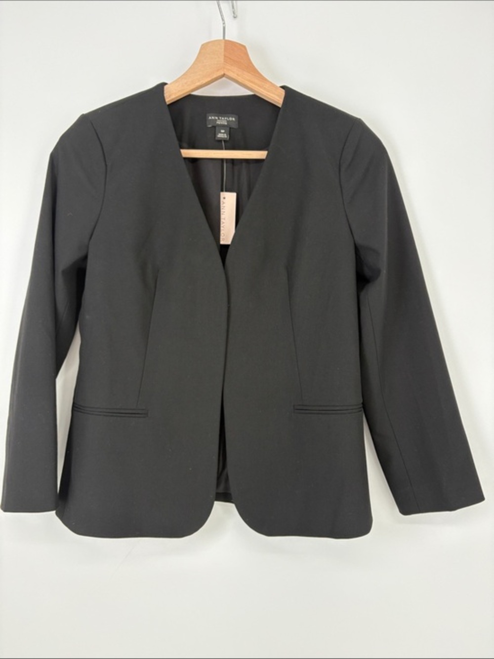 👂🏽 nwt Ann Taylor Black V-Neck Open Blazer Jacket